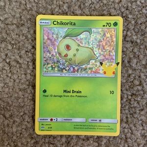 Pokémon 25th Anniversary Chikorita Holo Card